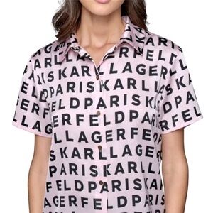 Karl Lagerfeld Black and Pink Logo Womens button down - NWT